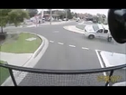 Aussie paddy wagon takes a roundabout too fast...